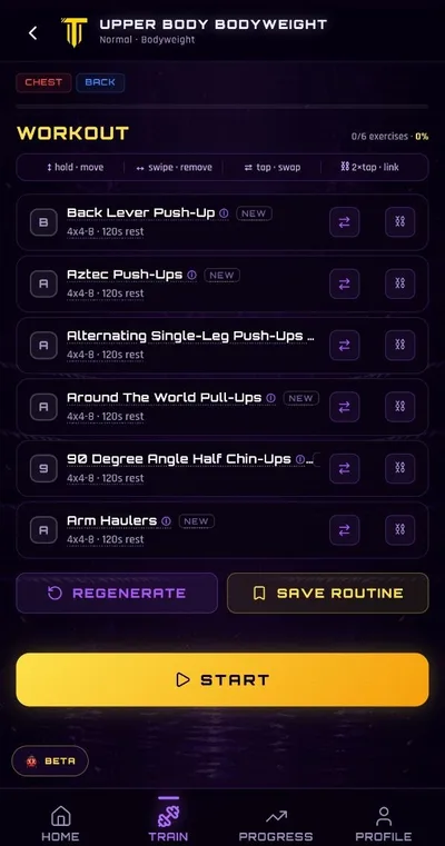 Workout Builder screen